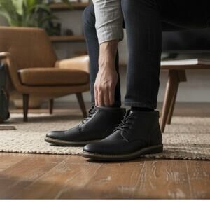 Alesbury Men’s Black Faux Leather Boots Size 10.5 – Casual Stylish Ankle Boot